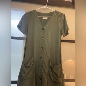 Lou & Grey Olive Button-Down Linen Dress